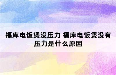 福库电饭煲没压力 福库电饭煲没有压力是什么原因